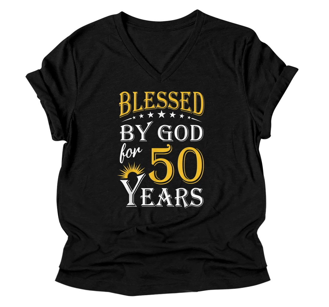 Personalized Vintage Blessed by God for 50 years Happy 50th Birthday V-Neck T-Shirt