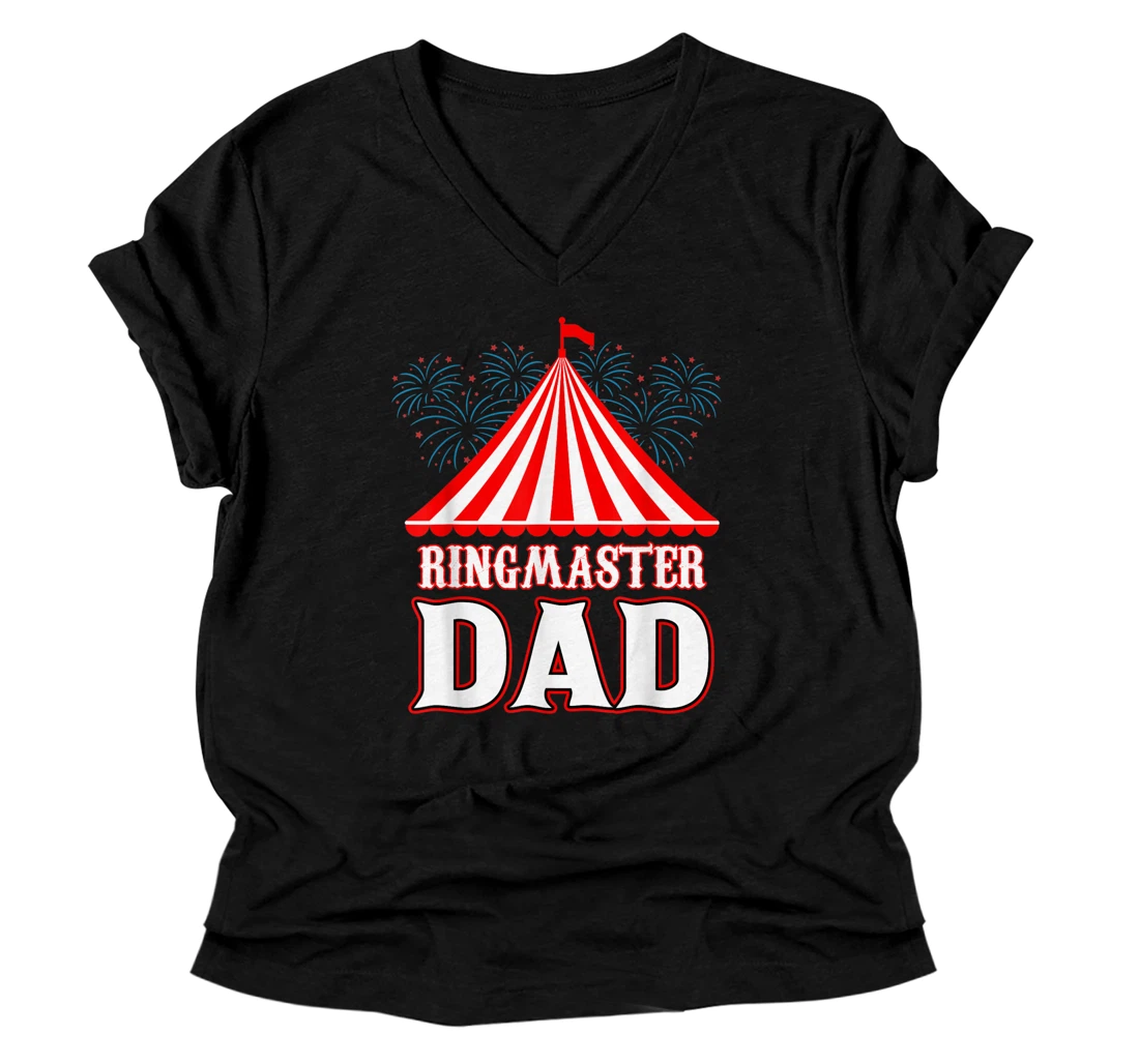 Personalized Ringmaster Dad Circus Carnival Festival Party Father's Day V-Neck T-Shirt