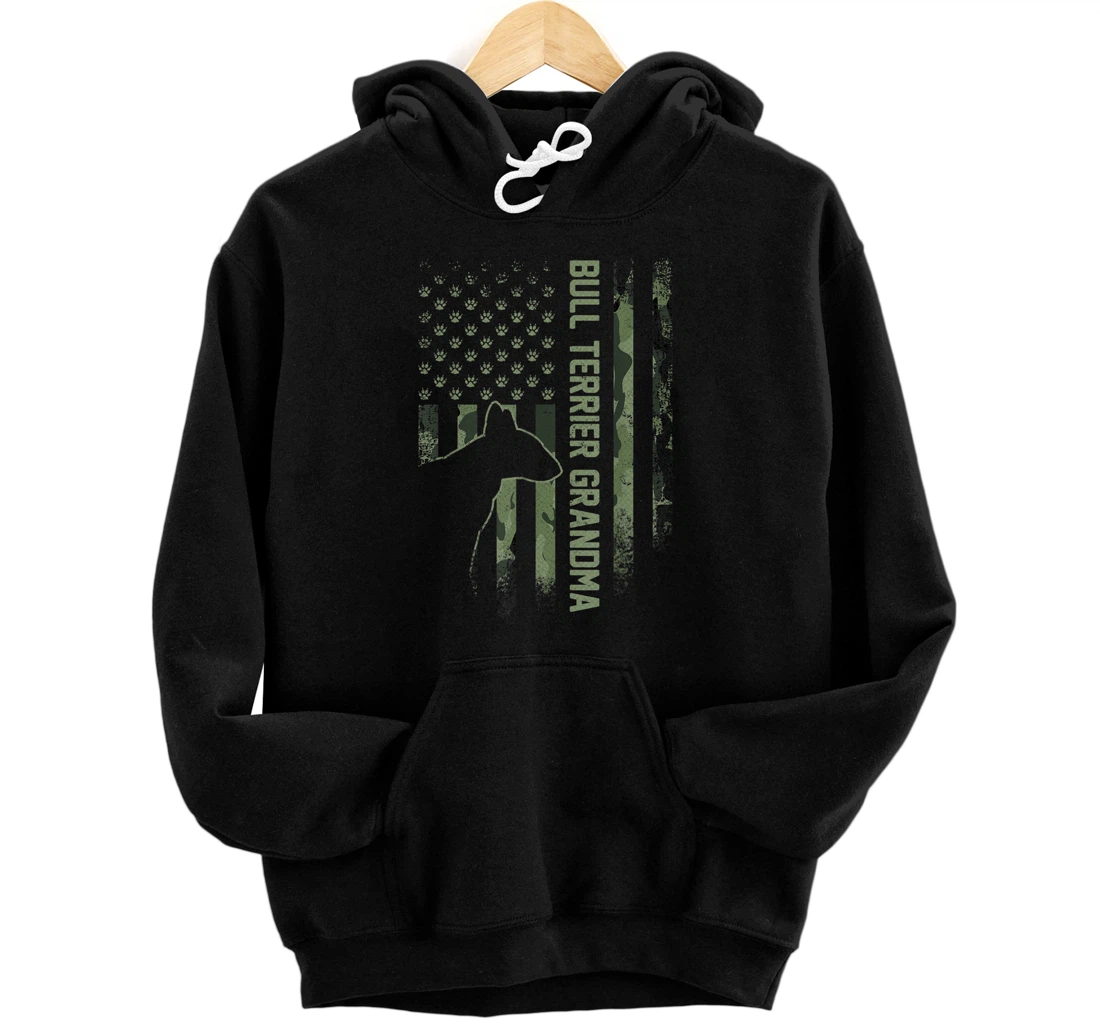 Personalized USA Camo Flag Proud Bull Terrier Grandma Bully Silhouette Pullover Hoodie