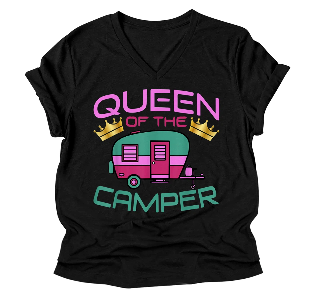 Personalized Funny RV Camping Lover Queen Of The Camper V-Neck T-Shirt