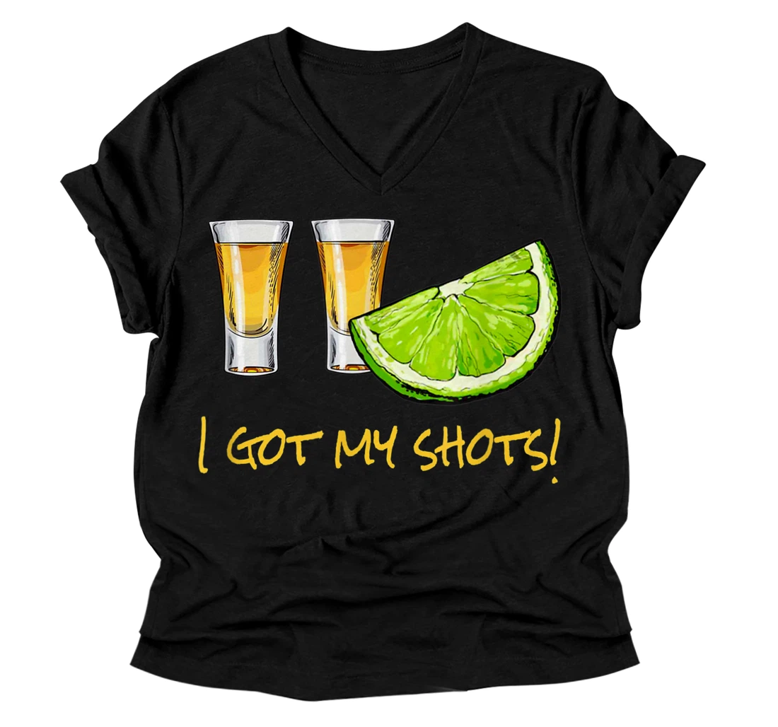 Personalized I GOT MY SHOTS! Funny Vaccination V-Neck T-Shirt