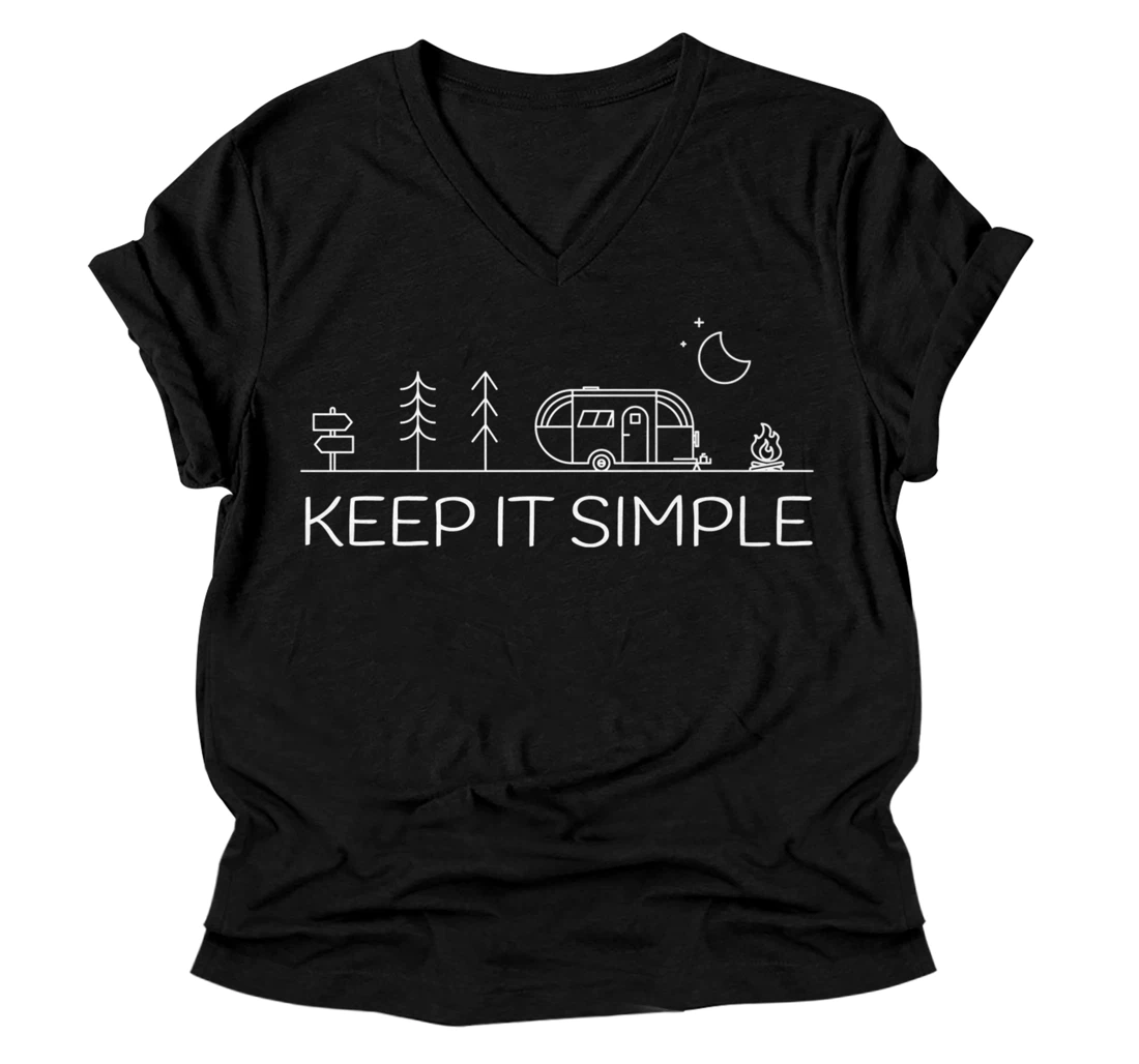 Personalized Keep It Simple Minimalist Camper Camping Hiking Woodsy Premium V-Neck T-Shirt