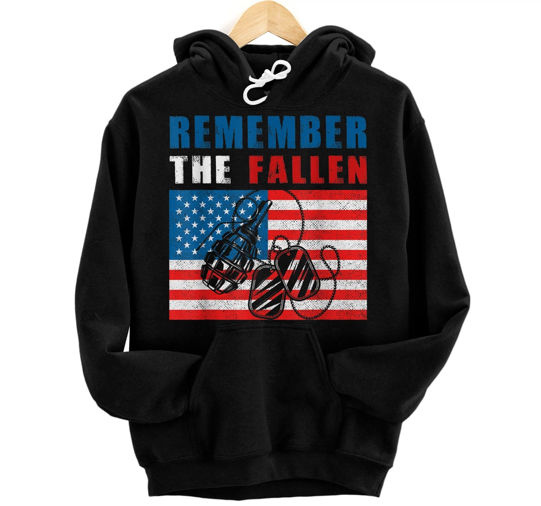 Personalized Remember The Fallen American Flag Granades Soldier USA Pullover Hoodie