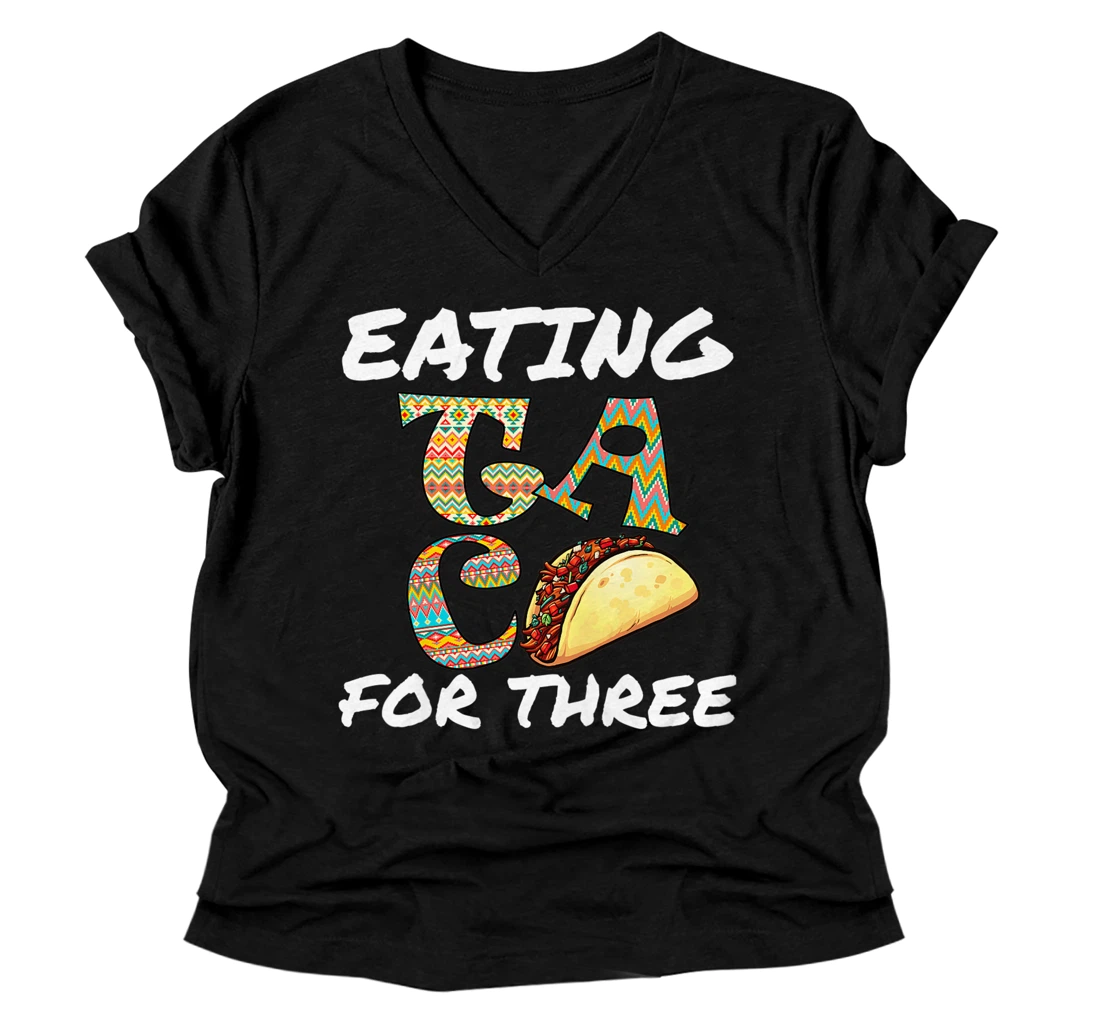 Personalized Womens Eating Tacos For Three Twin Pregnancy Announcement Food Premium V-Neck T-Shirt