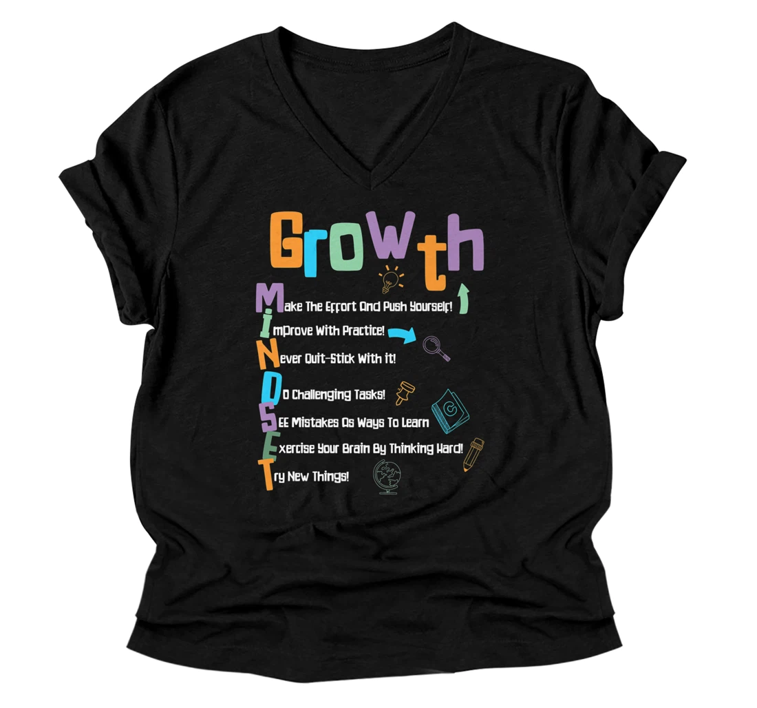 Personalized growth mindset, positive saying Teacher Tee For Classroom Premium V-Neck T-Shirt