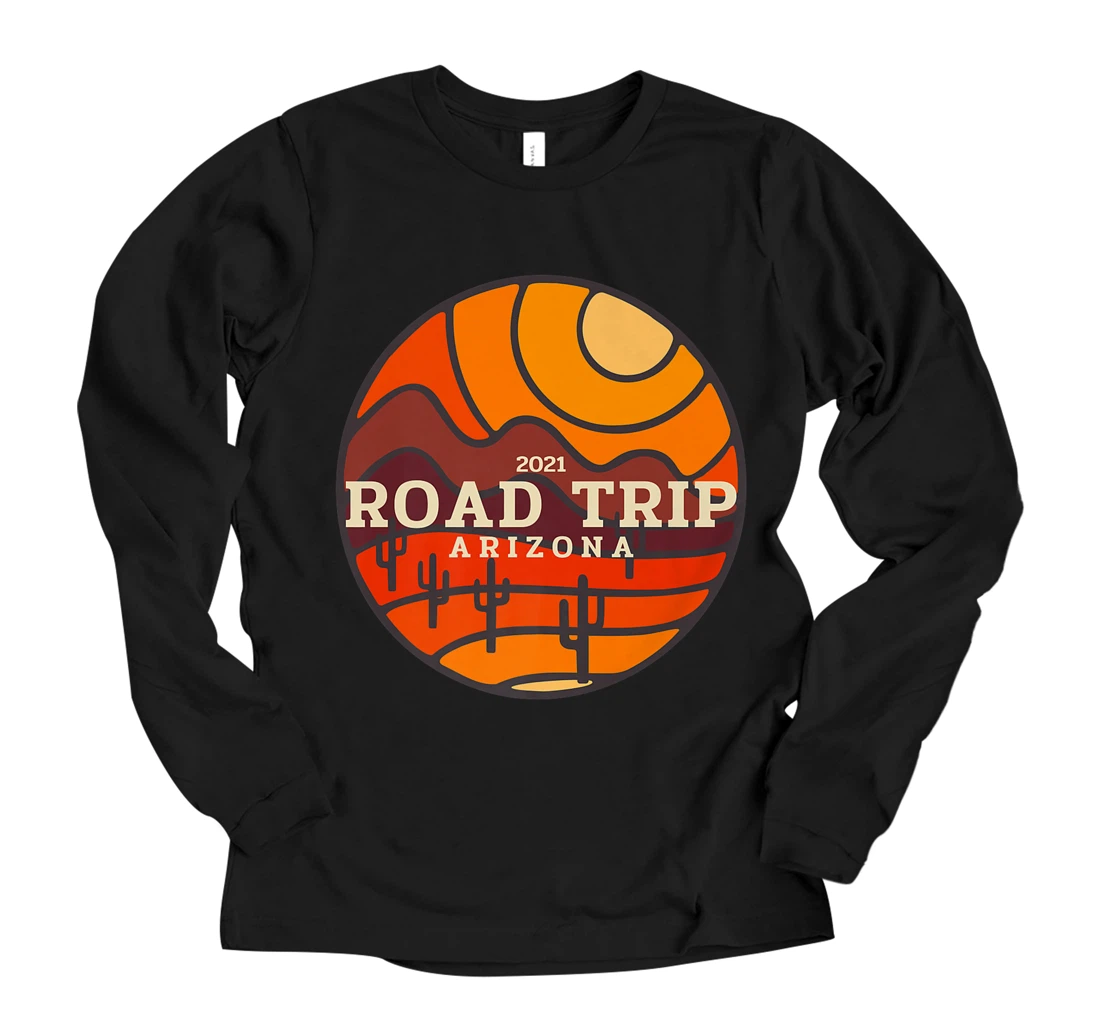 Personalized Road Trip Arizona 2021 Cactus Mountain Desert Sunset Design Premium Long Sleeve T-Shirt