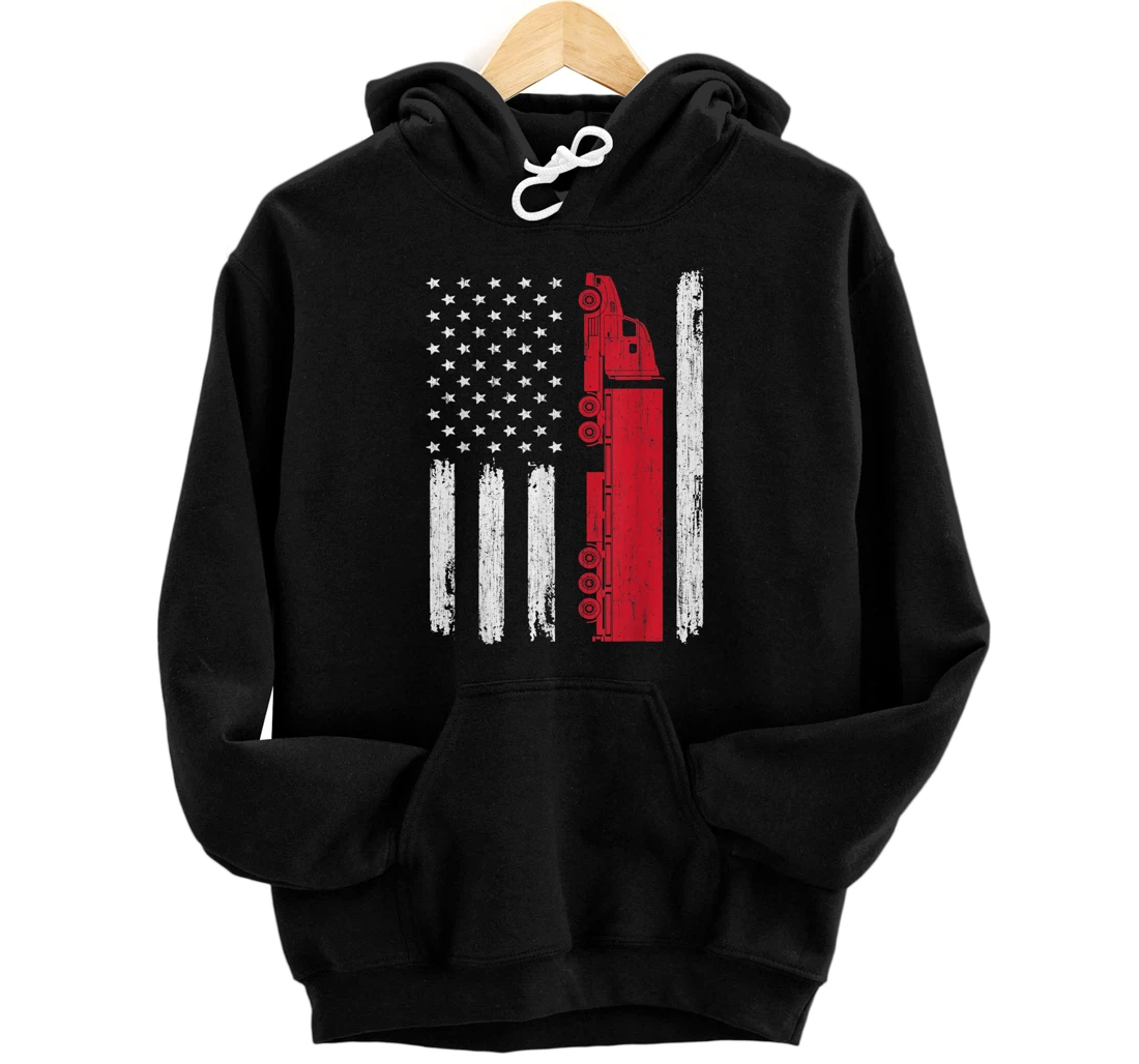 Personalized Truck Driver 18 Wheeler Trucker USA Flag 4th Of July Idea Pullover Hoodie