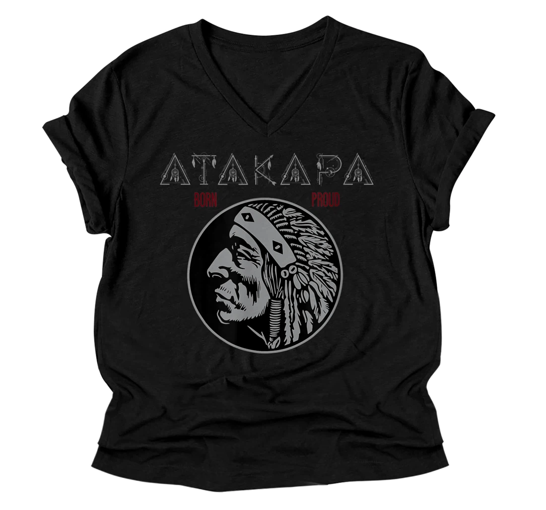 Personalized Atakapa Tribe Native American Indian Born Proud Retro V-Neck T-Shirt