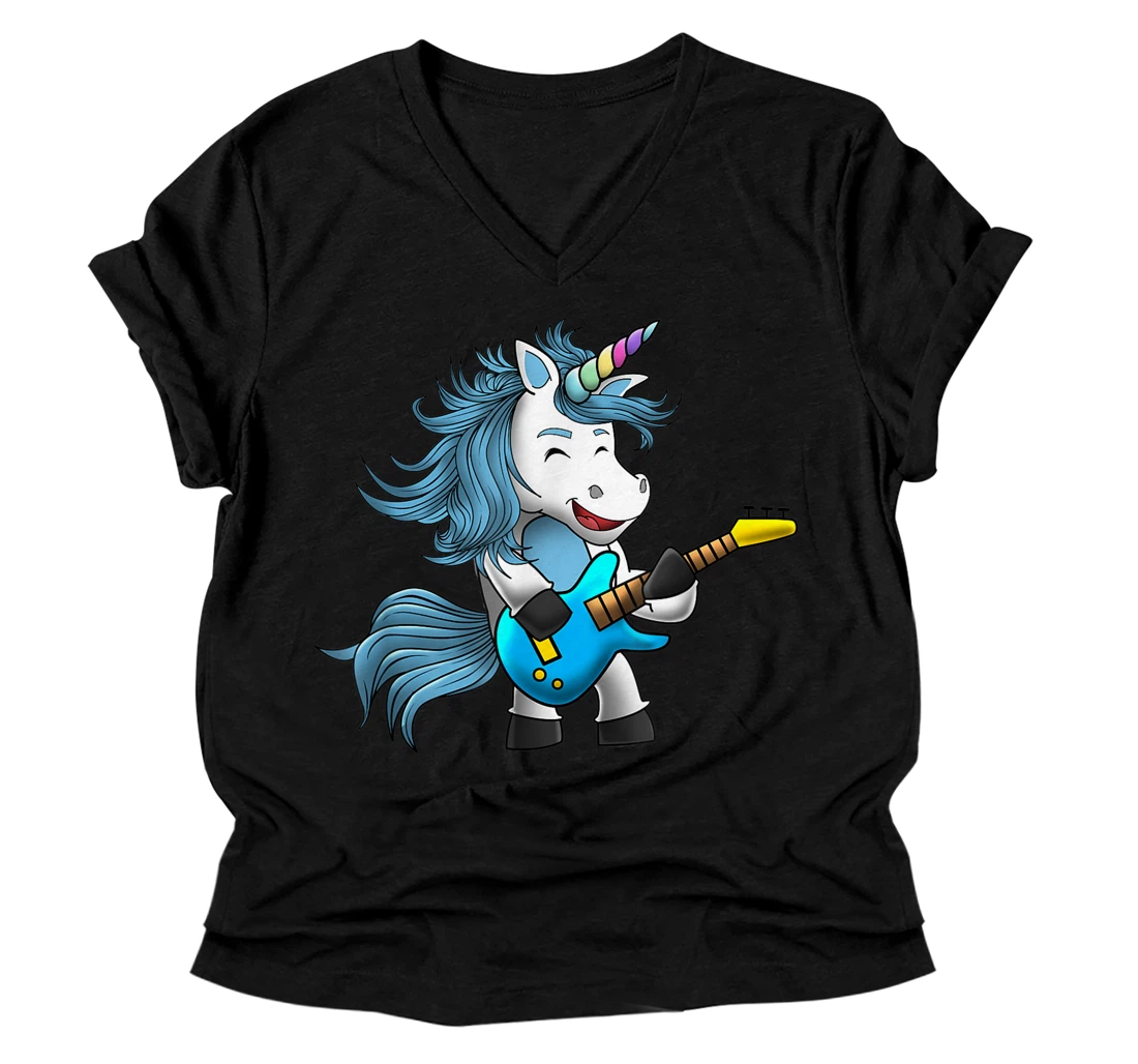 Personalized Unicorn Boy Guitar Gift Love Awesome Funny V-Neck T-Shirt