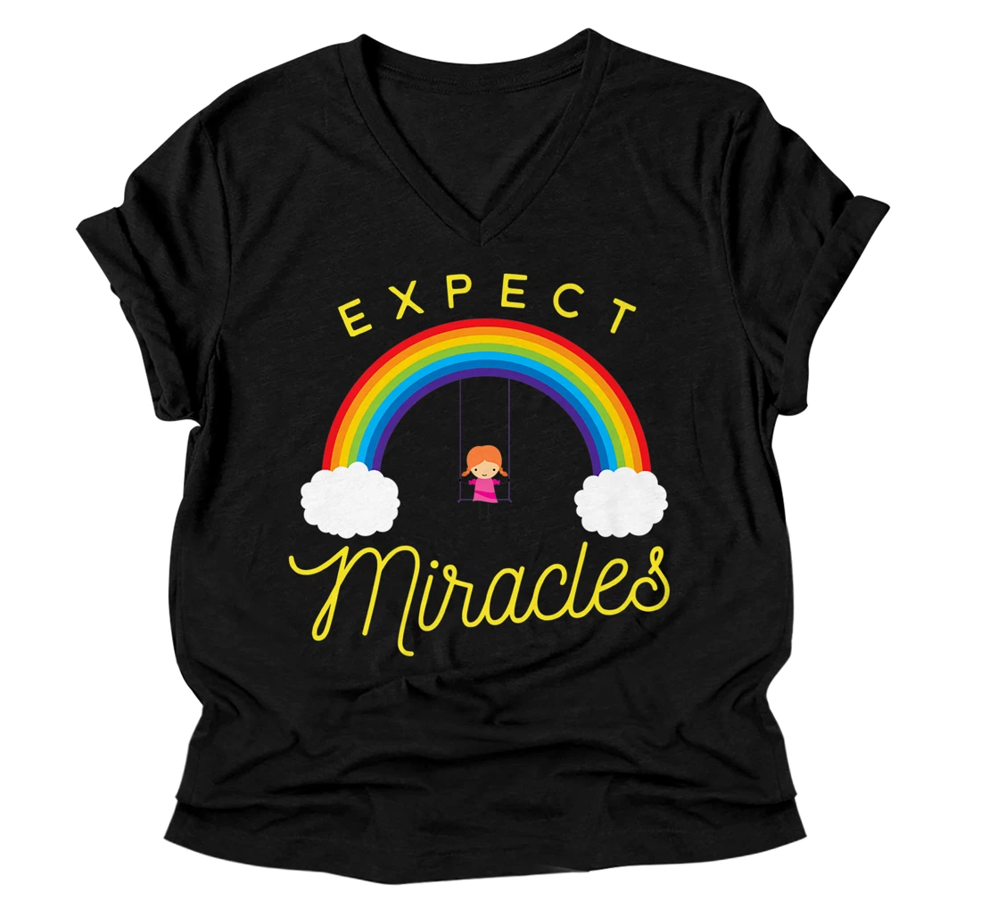 Personalized Expect Miracles Optimistic Rainbow Funny Cute Premium V-Neck T-Shirt