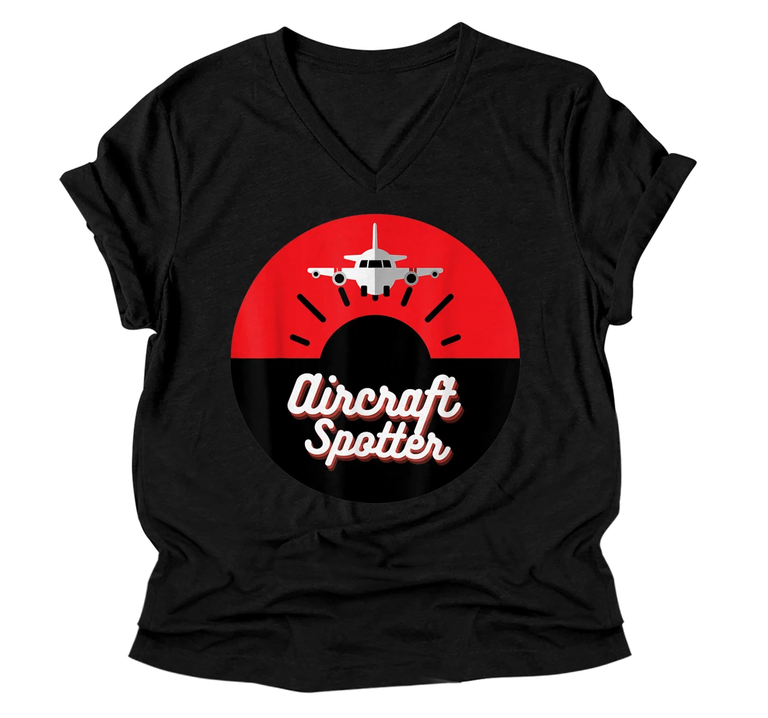 Personalized Aircraft Spotter - Red and Black V-Neck T-Shirt