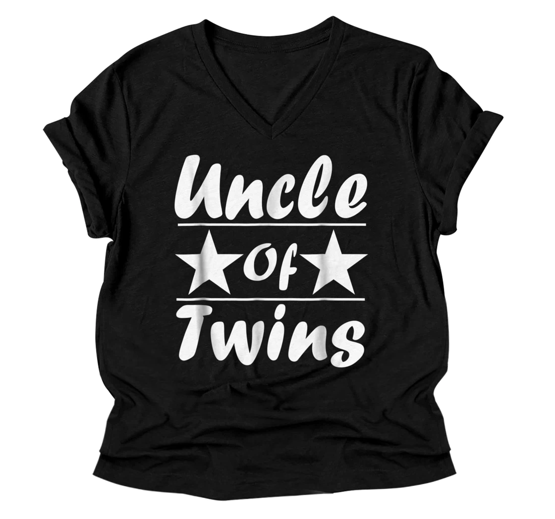 Personalized Uncle Of Twins Niece Nephew Announcement Gift V-Neck T-Shirt