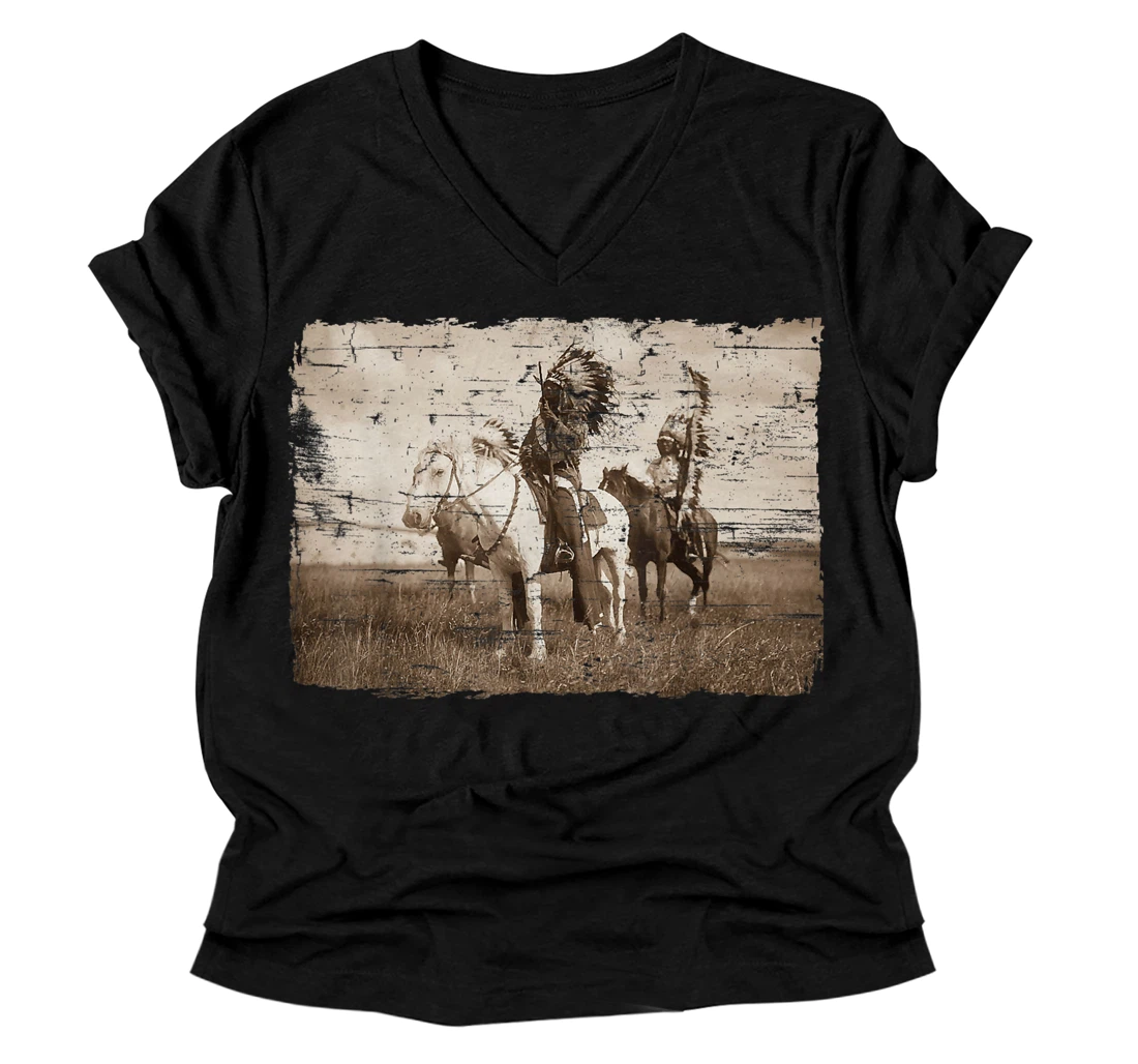 Personalized Native American Chief Head Indians Warbonnets Headdress V-Neck T-Shirt