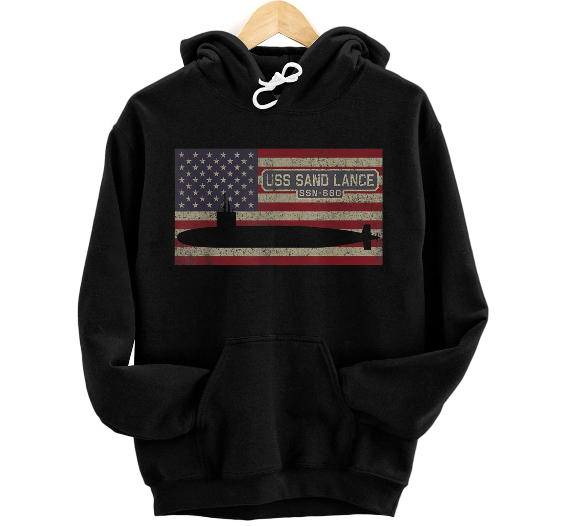 Personalized USS Sand Lance SSN-660 Submarine USA Flag Pullover Hoodie