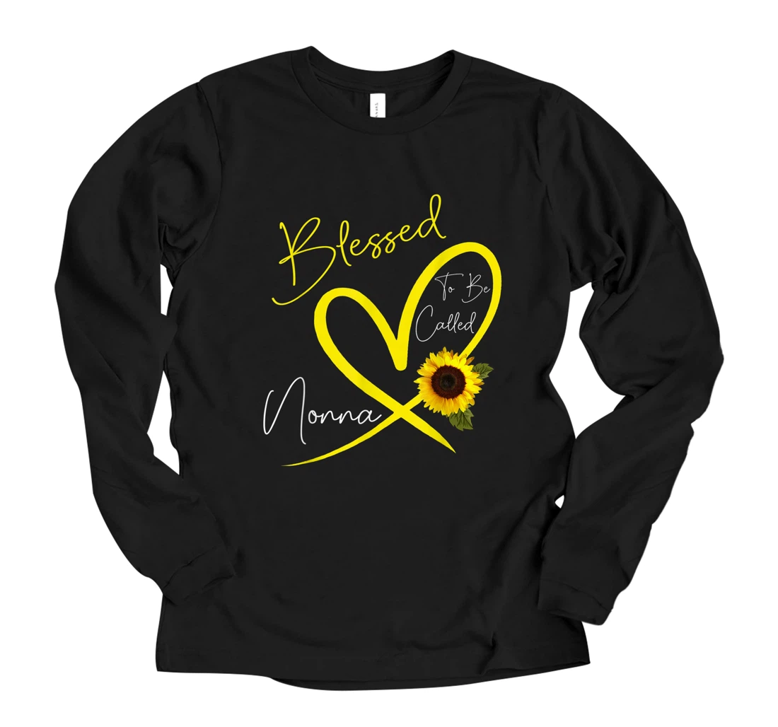 Personalized Blessed To Be Called Nonna Sunflower Heart Mother's Day Long Sleeve T-Shirt