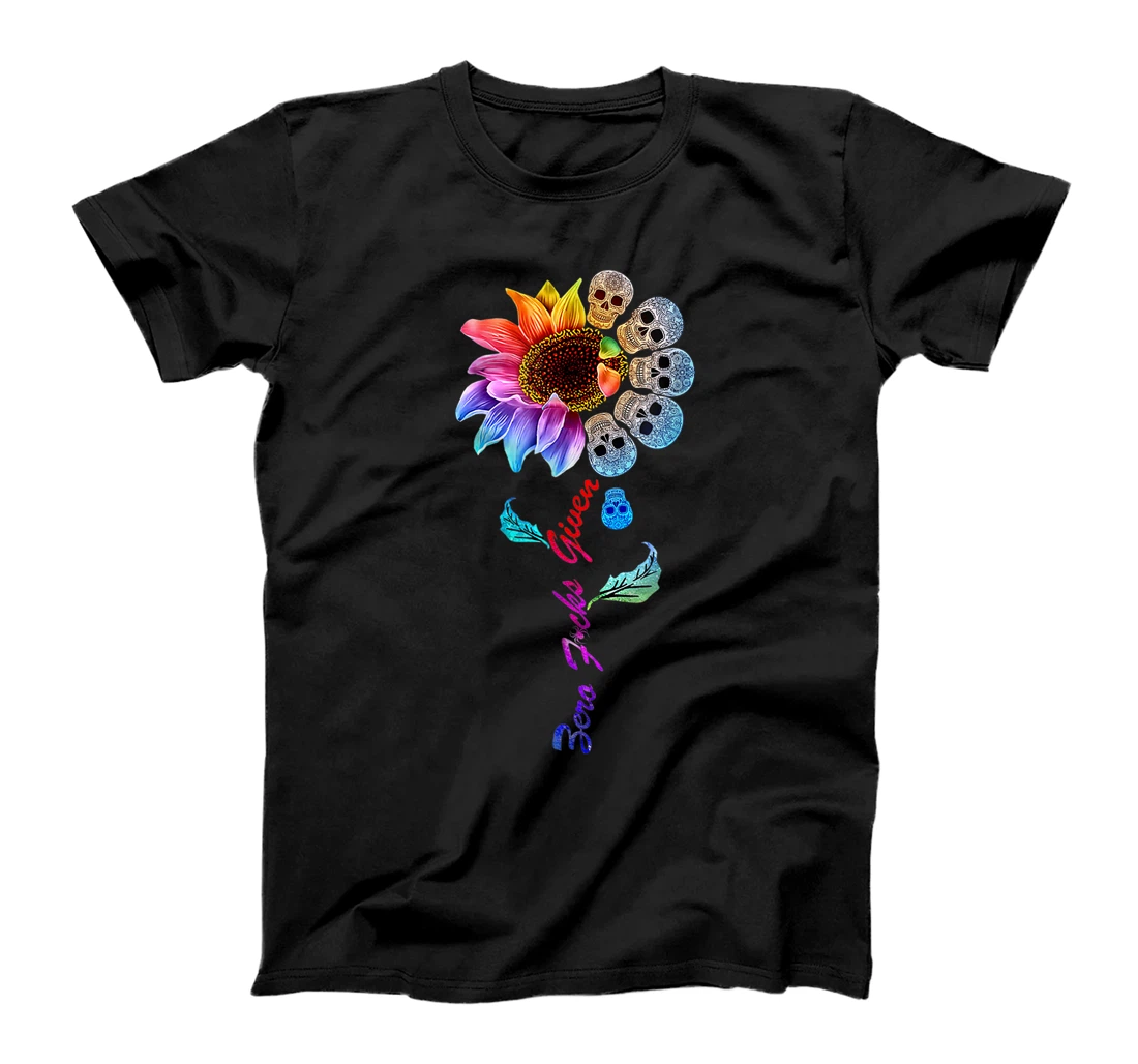 Personalized Zero Fucks Given Classic Funny Skull Rainbow Sunflower T-Shirt, Women T-Shirt