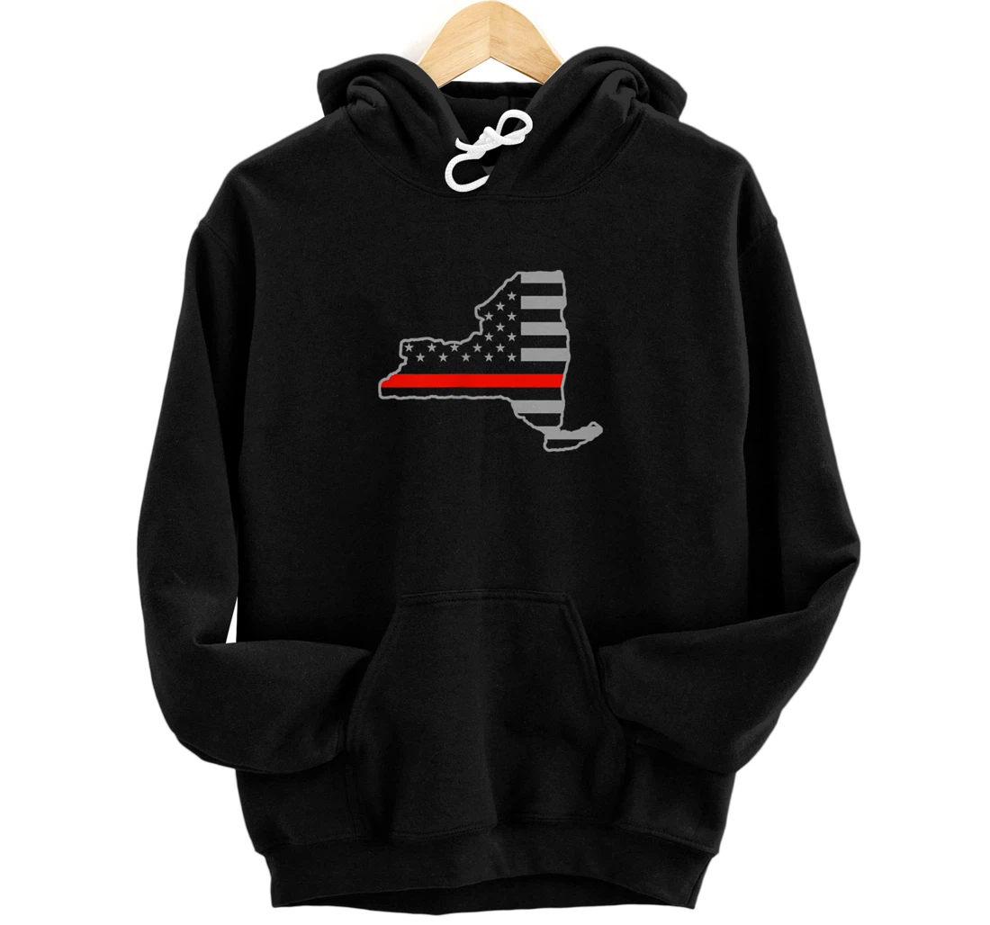 Personalized New York US Thin Red Line Flag Firefighter Pullover Hoodie