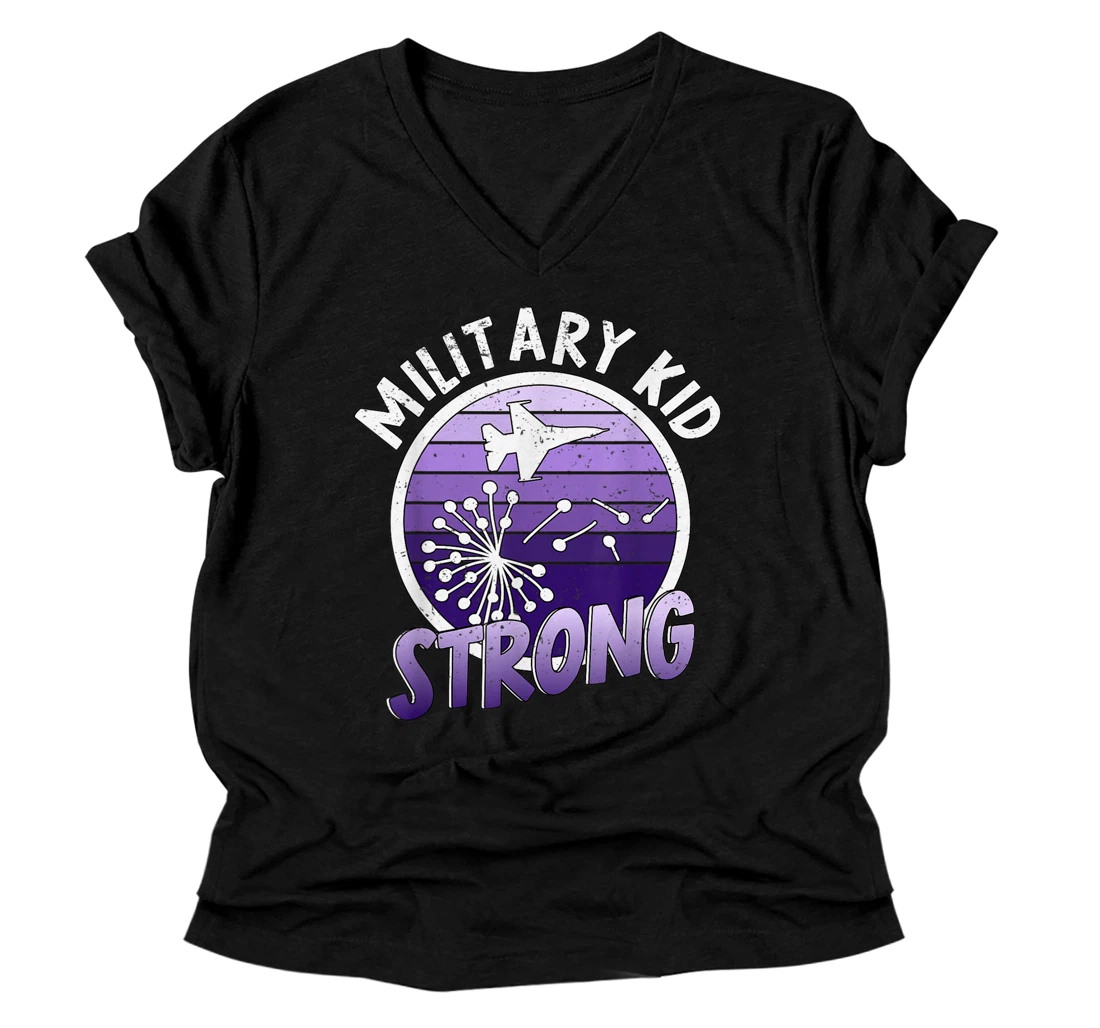 Personalized Month Of The Military Child 2021 Military Kids Month Purple V-Neck T-Shirt