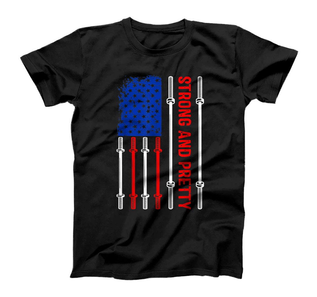 Personalized American Flag Weight Lifting Strong And Pretty T-Shirt, Women T-Shirt