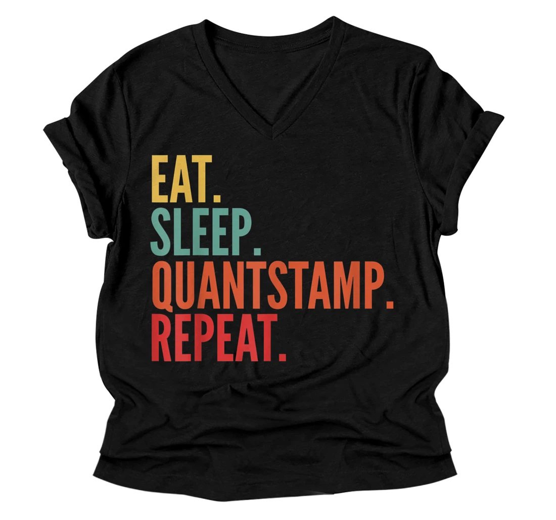 Personalized Quantstamp Crypto, Eat Sleep Quantstamp Repeat V-Neck T-Shirt