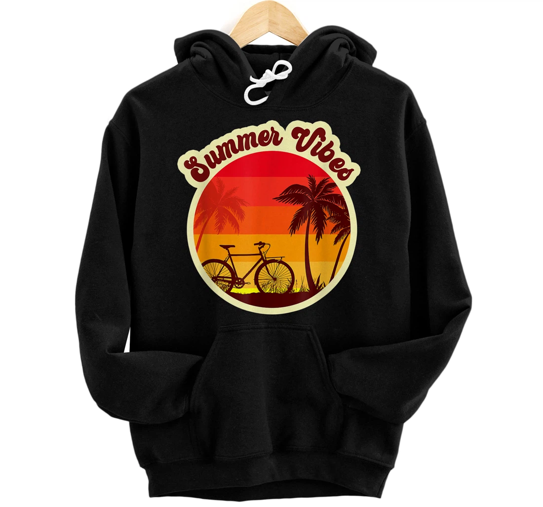 Personalized Summer Vibes Beach Sunset Bicycle and Palm Tree Pullover Hoodie