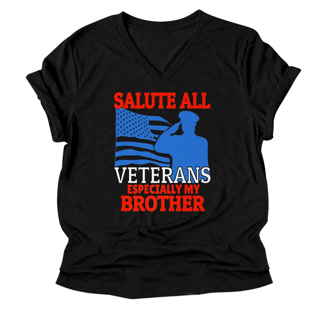 Personalized Veteran Sister or Brother Proud Support USA Flag Premium V-Neck T-Shirt