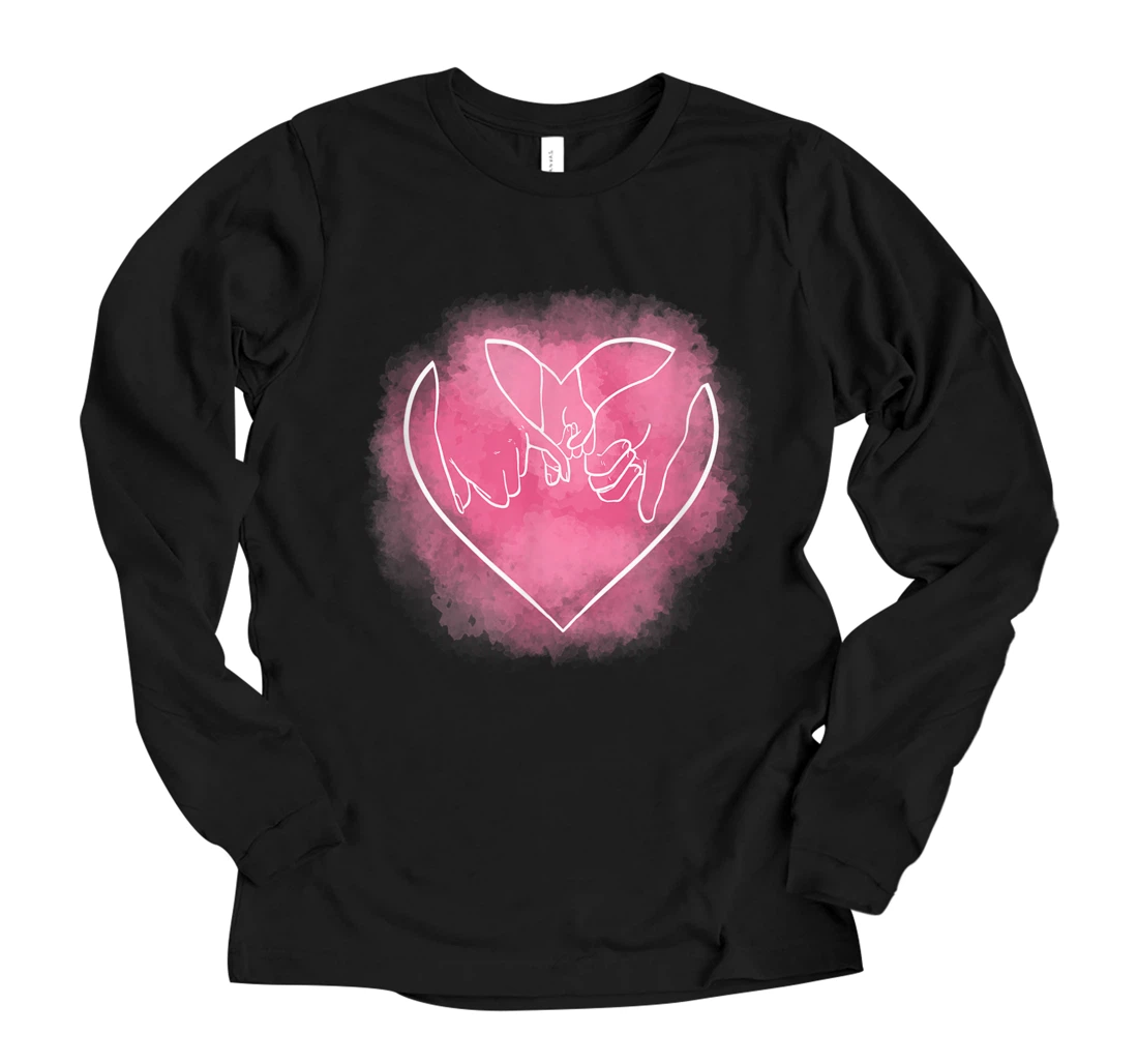 Personalized Family Heart Love Child Minimalist Abstract Line Art Couple Long Sleeve T-Shirt