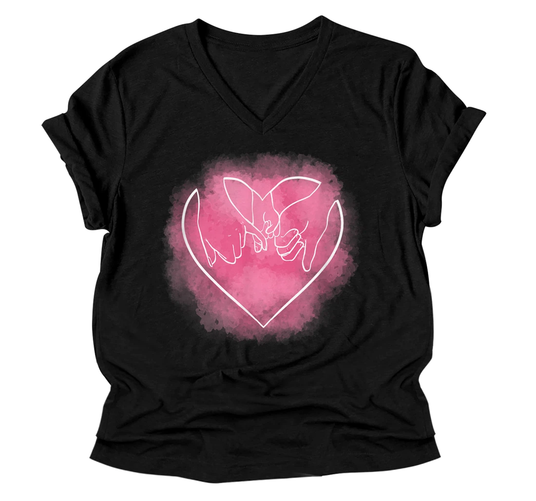 Personalized Family Heart Love Child Minimalist Abstract Line Art Couple V-Neck T-Shirt