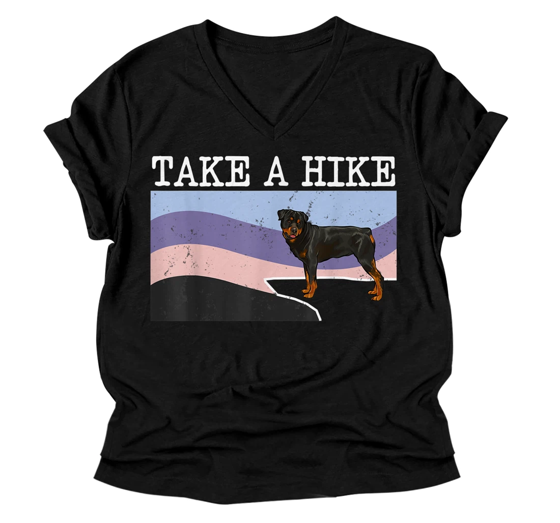 Personalized Take A Hike Rottweiler Funny Graphic Hiking V-Neck T-Shirt