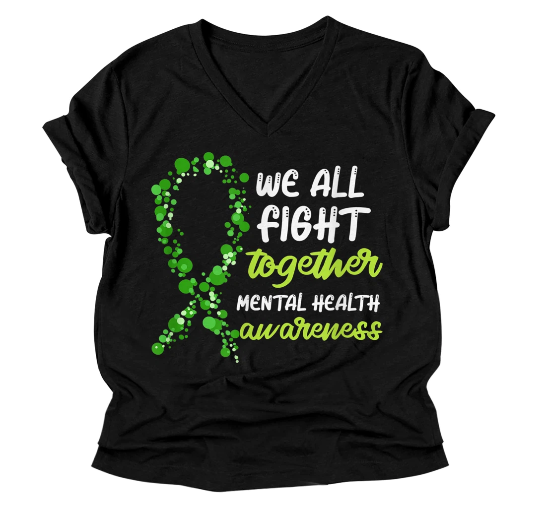 Personalized We Fight Together Mental Health Awareness Depression Support V-Neck T-Shirt