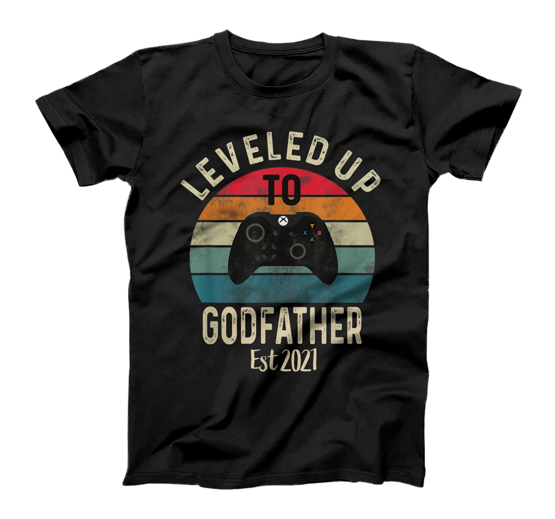 Personalized Mens I Leveled Up To Godfather | Vintage Promoted Gaming Dad 2021 T-Shirt
