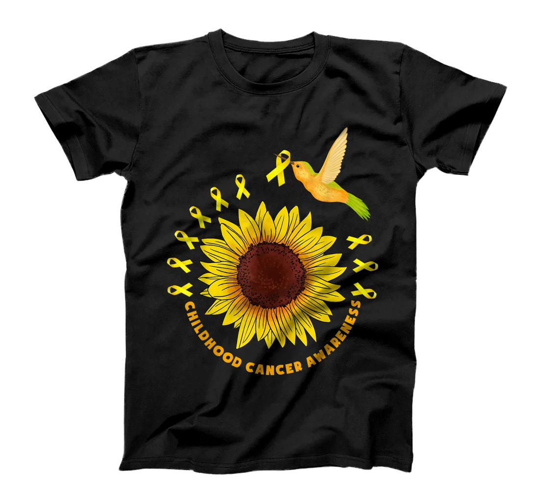 Gold Ribbon Flower Bird Support Childhood Cancer Awareness T-Shirt, Kid T-Shirt and Women T-Shirt