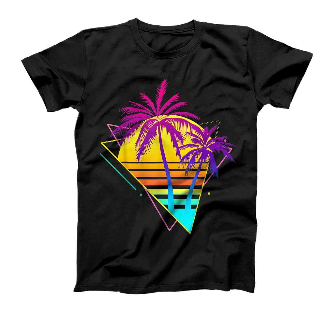 Personalized Beautiful Retro 80s 90s Vaporwave Tropical Sunset Palm Trees T-Shirt, Kid T-Shirt and Women T-Shirt