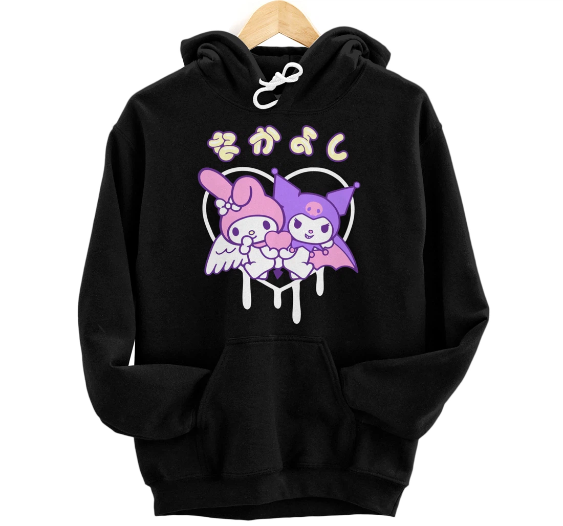 Personalized My Valentines Melody and Kuromi Drip Heart Valentines Pullover Hoodie