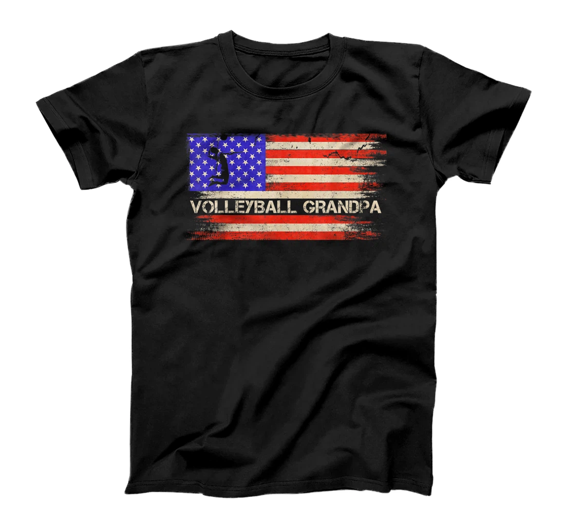 Personalized Vintage US American Flag Proud Volleyball Grandpa Silhouette T-Shirt, Women T-Shirt