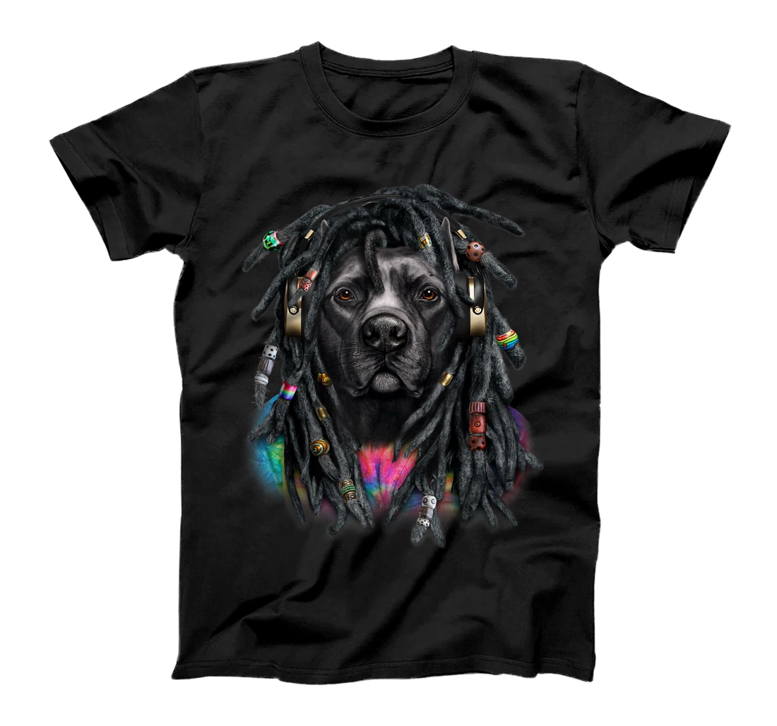 Black Pit Bull Terrier Dog with Reggae Dreadlocks Hair T-Shirt, Kid T-Shirt and Women T-Shirt