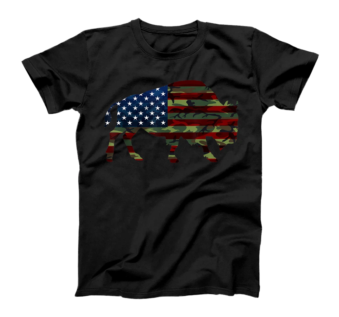 Bison American Flag Buffalo USA Camo Wildlife Cattle T-Shirt, Kid T-Shirt and Women T-Shirt