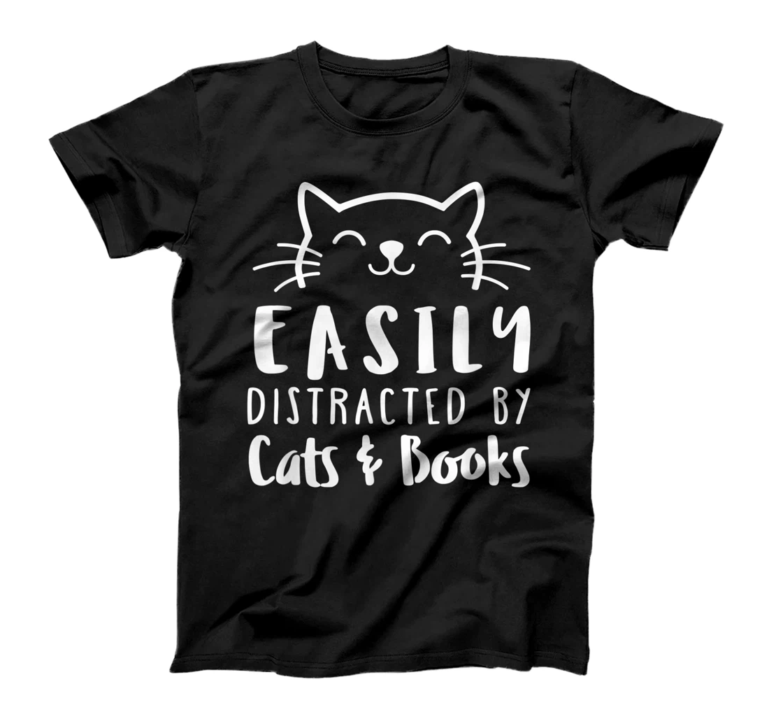 Personalized Easily Distracted By Cats And Books T-Shirt, Kid T-Shirt and Women T-Shirt