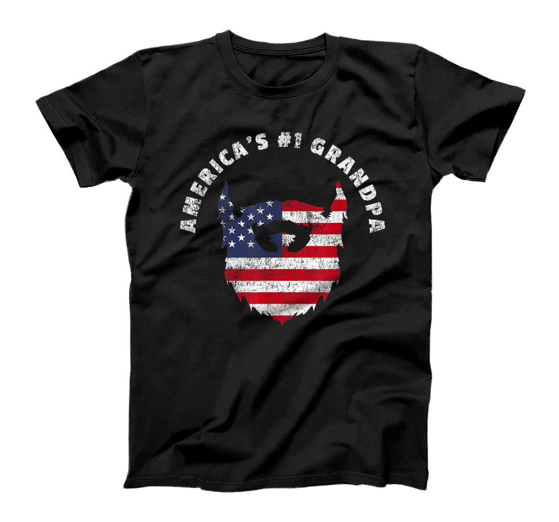 Mens America's #1 Grandpa - American Flag Bearded Father's Day T-Shirt