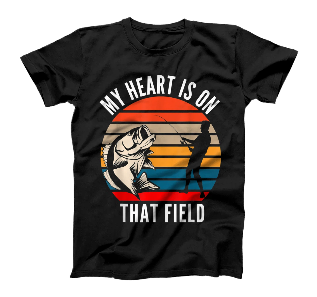 Mens Funny My Heart Is On That Field Fishing Lovers Men Retro T-Shirt