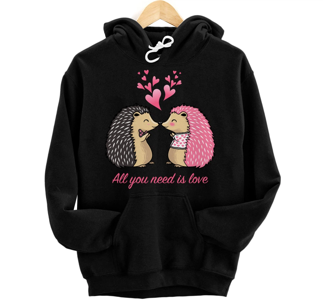 Personalized Cute Hedgehogs Kissing Valentine's Day Gift for Her Pullover Hoodie