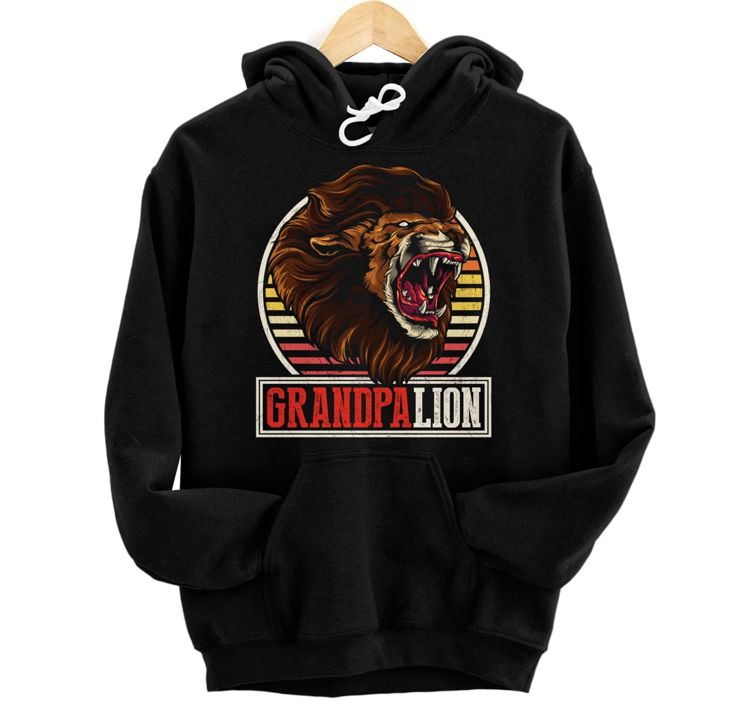 Personalized Retro Animal Grandfather Fathers Day Gift Grandpa Lion Pullover Hoodie