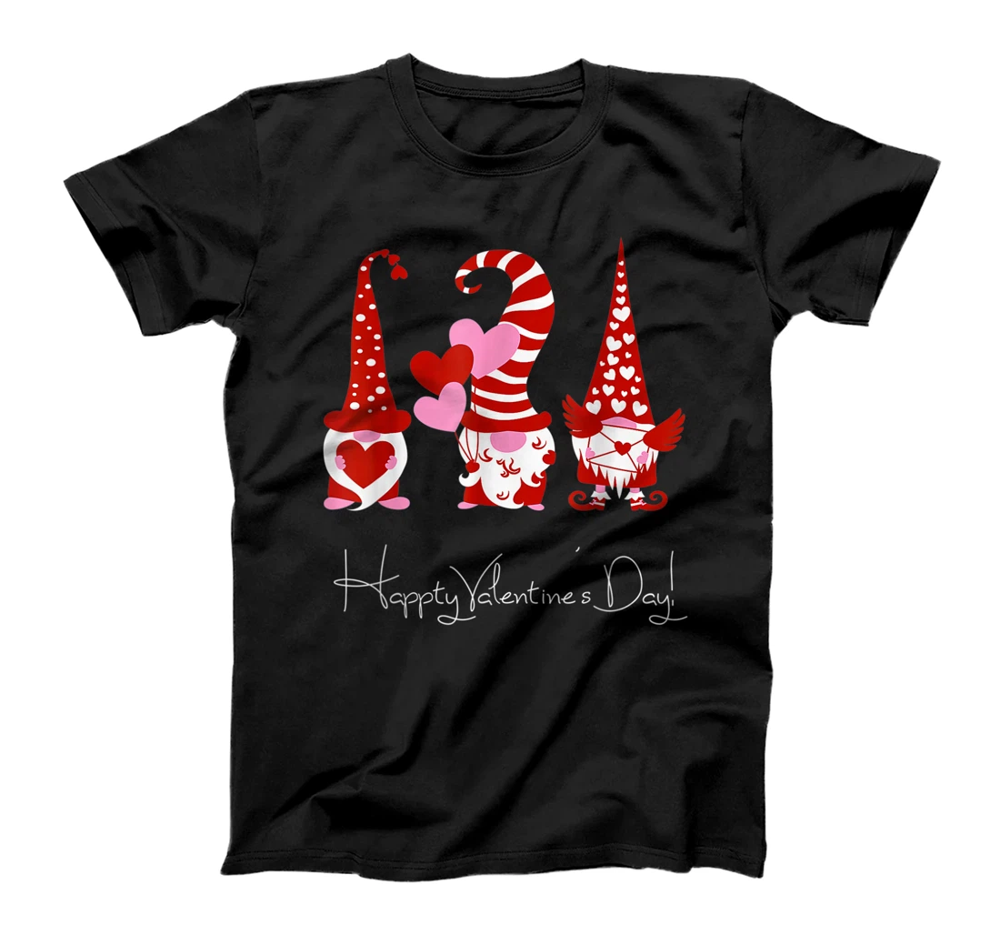 Personalized Three Gnomes Holding Heart Leopard Happy Valentine's Day T-Shirt, Women T-Shirt