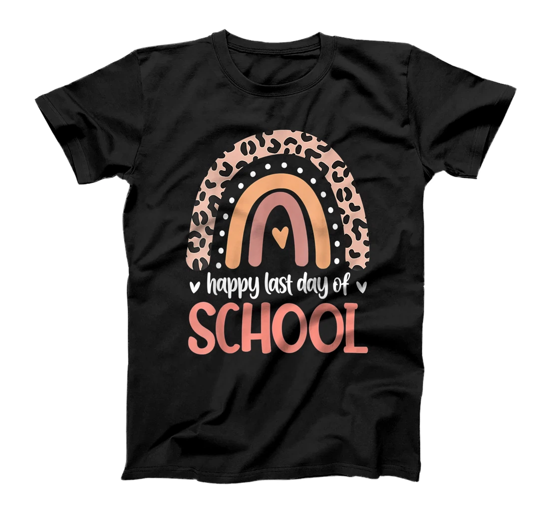 Personalized Leopard Rainbow Kindergarten Teacher Last Day Of School T-Shirt, Women T-Shirt