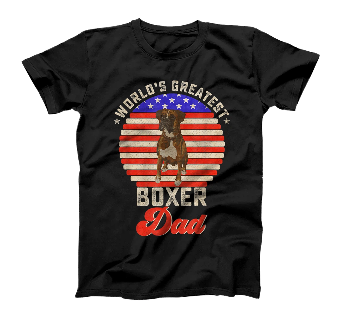 Personalized Vintage Retro Flag World's Greatest Boxer Dog Dad Silhouette T-Shirt, Women T-Shirt