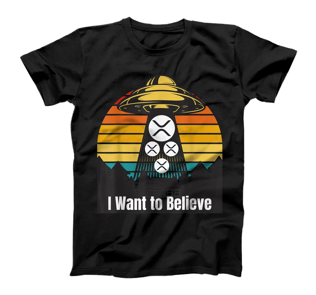 Personalized XRP UFO Encounter Retro Sunset Ripple Cryptocurrency Gift T-Shirt, Women T-Shirt