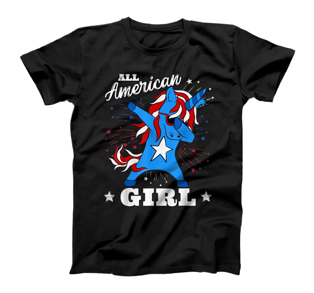 Personalized 4th of July Family Matching Outfit Unicorn All-American Girl T-Shirt, Kid T-Shirt and Women T-Shirt