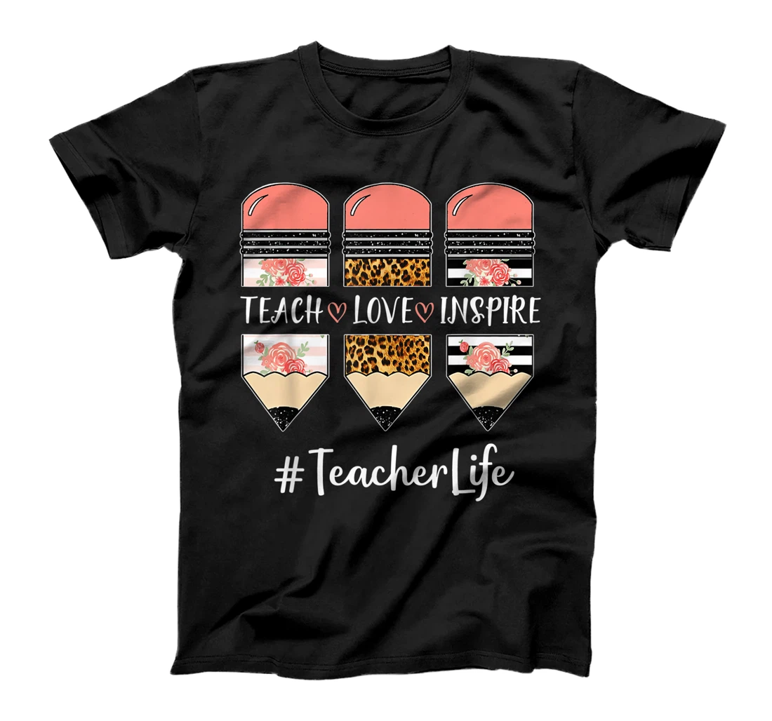 Teach Love Inspire #Teacherlife Pencil Teacher Life Leopard T-Shirt, Women T-Shirt