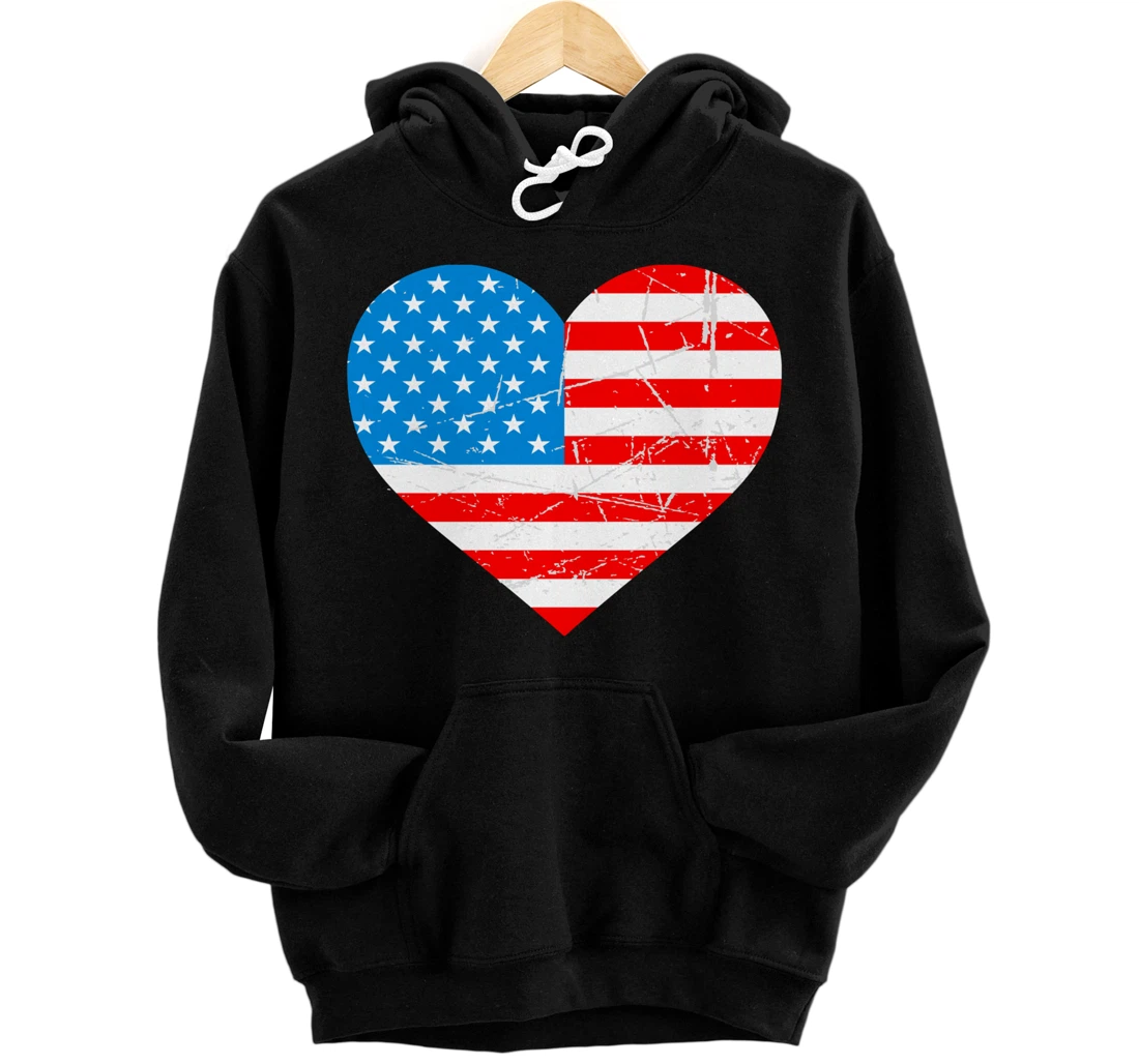 Personalized American Flag 4th of July Heart Tee Independence Patriotic Pullover Hoodie