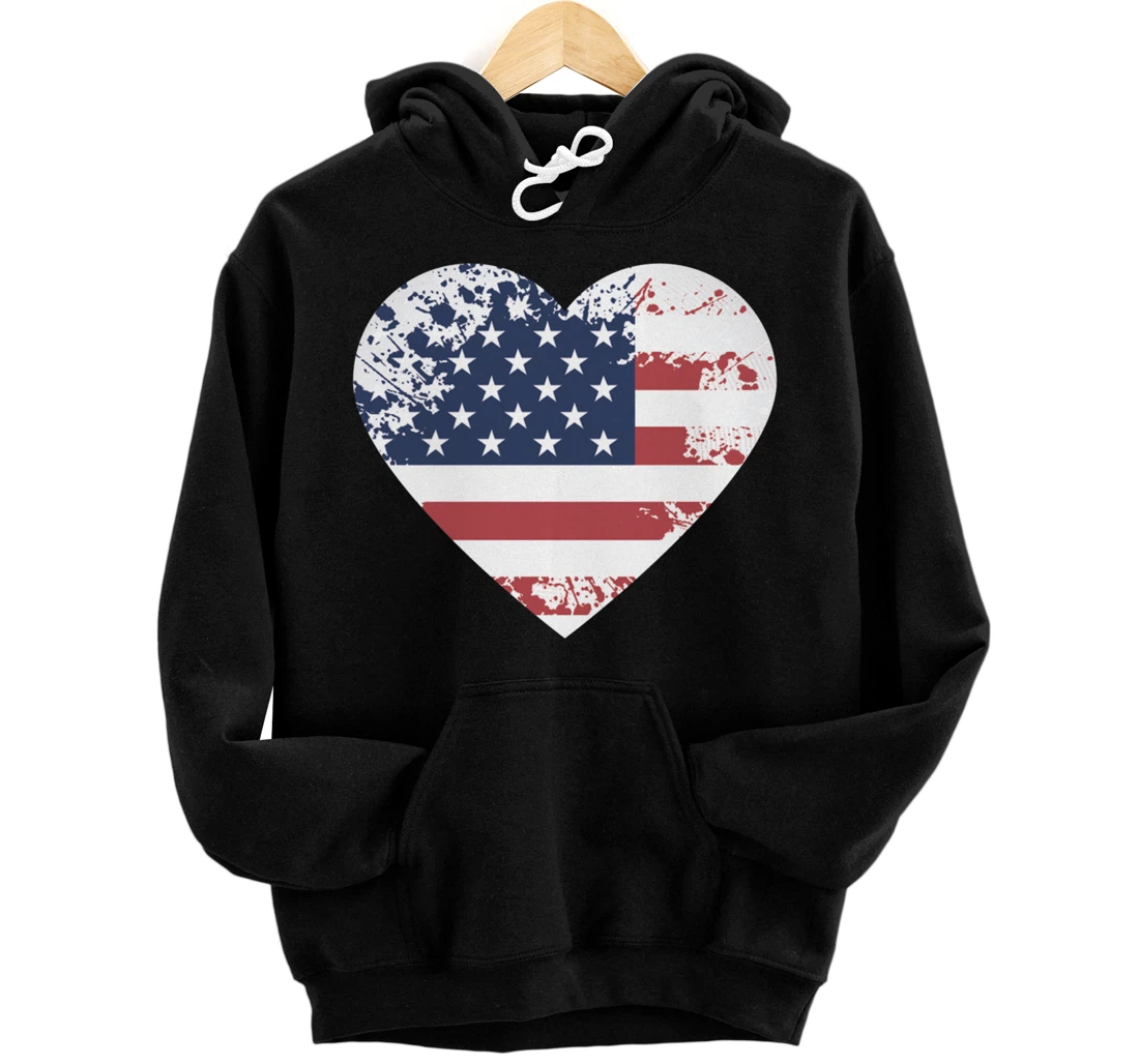 Personalized American Flag 4th of July Heart Tee Independence Patriotic Pullover Hoodie